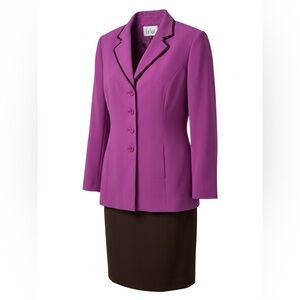 Le Suit Vibrant Purple Blazer with Brown Trim Size 12